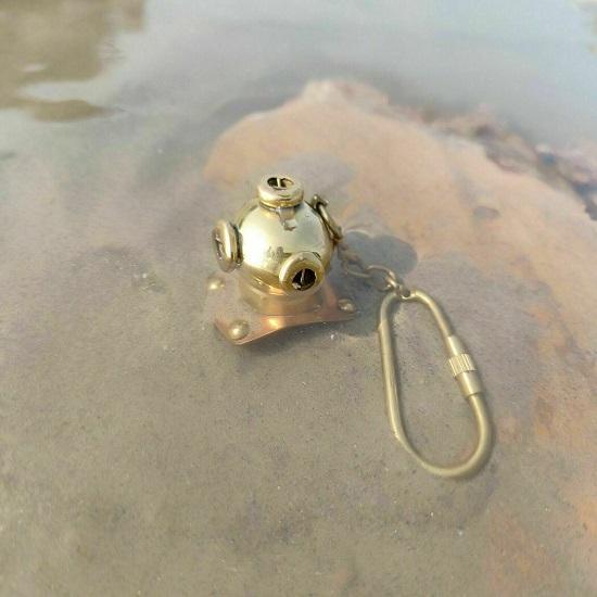 Lot of 4 New Solid Brass Divers Helmet Keychain Nautical Maritime Diving Gifts