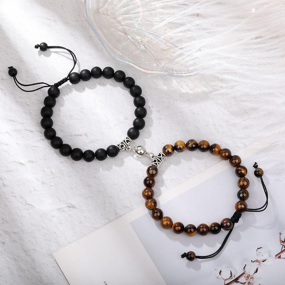 Magnet Couple Bracelets for Woman Men Romantic Heart Matching Lovers Natural Stone Beads Yoga Bracelet Valentine Gift Zircon