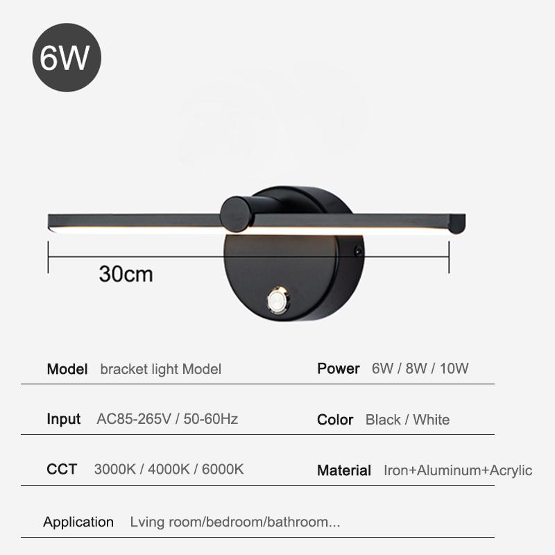 

Регулируемый светодиодный настенный светильник для внутреннего освещения, вращающееся освещение для дома, спальни, прикроватной тумбочки, зеркала, переднего света с выключателем, настенного бра Cool White(5500-7000K)&black