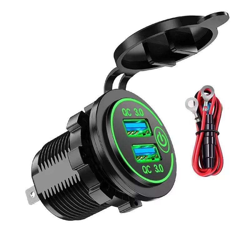 Quick Charge 3.0 Dual USB Car Charger Waterproof 12V/24V QC3.0 USB Fast Charger Socket Power Outlet with Touch Switch