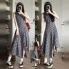 Retro Plaid Dress Women's Summer Temperament Waist Vest Skirt Design Sense Niche Irregular A-shaped Skirt Long Skirt