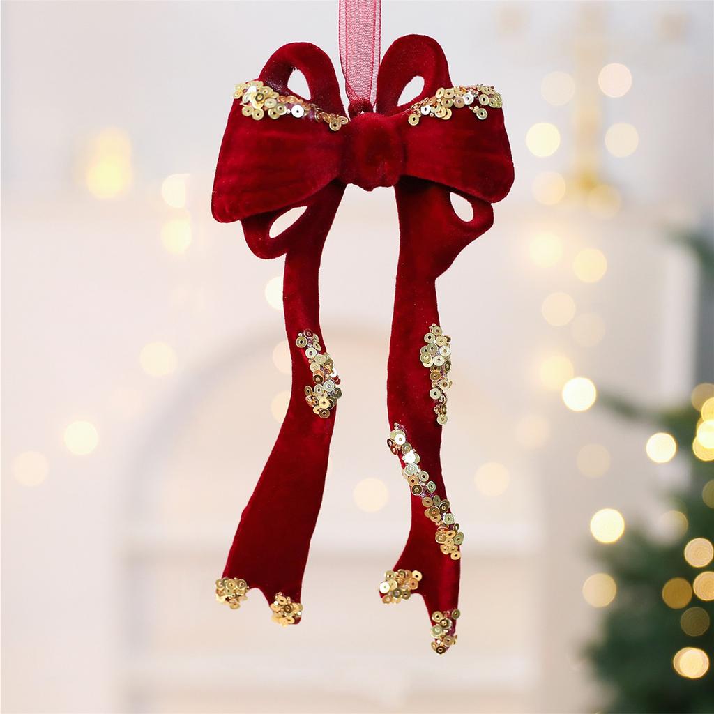 Christmas Decoration Wine Red Flocking Wreath Bow Elk Pendant Christmas Tree Decoration Ornaments