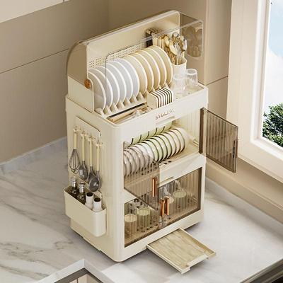 Double-Layer Kitchen Dish Rack with Lid - Dustproof, Large Capacity Drainer Cabinet