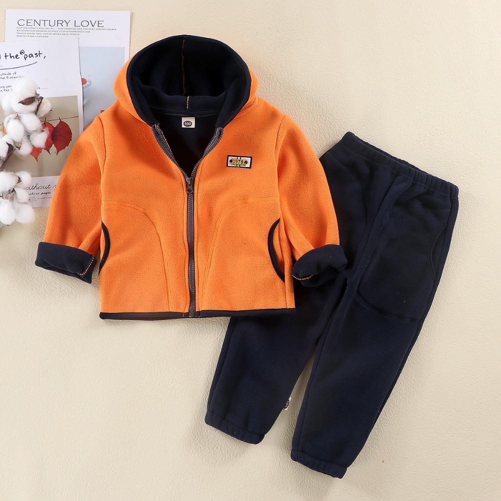 Autumn & Winter Kids' Thickened Warm Casual Outfit Sets – Soft Fleece Solid Zipper Hooded Coat + Pants Suit for Baby Boys and Girls