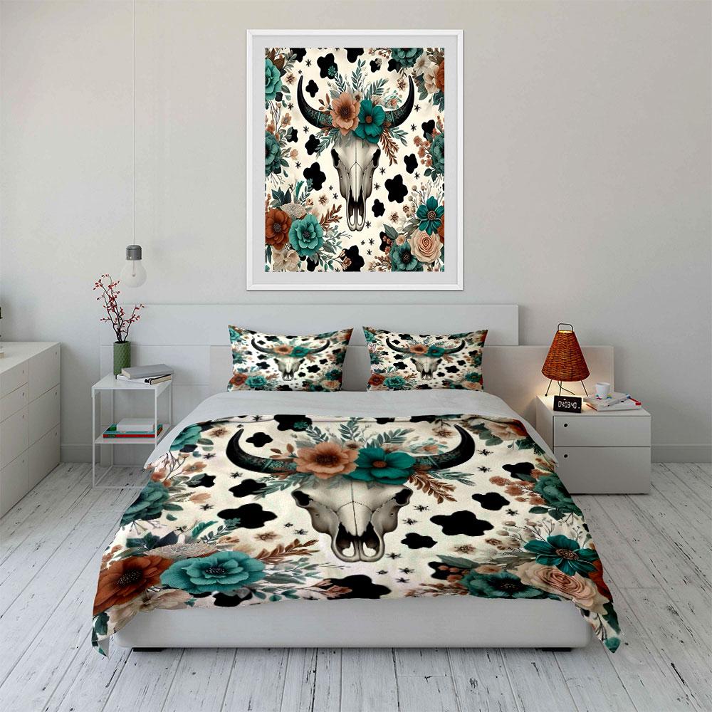 Floral Skull Western Decor Set Exquisite Three-Piece Bedding Set Gift For Kids And Adults
