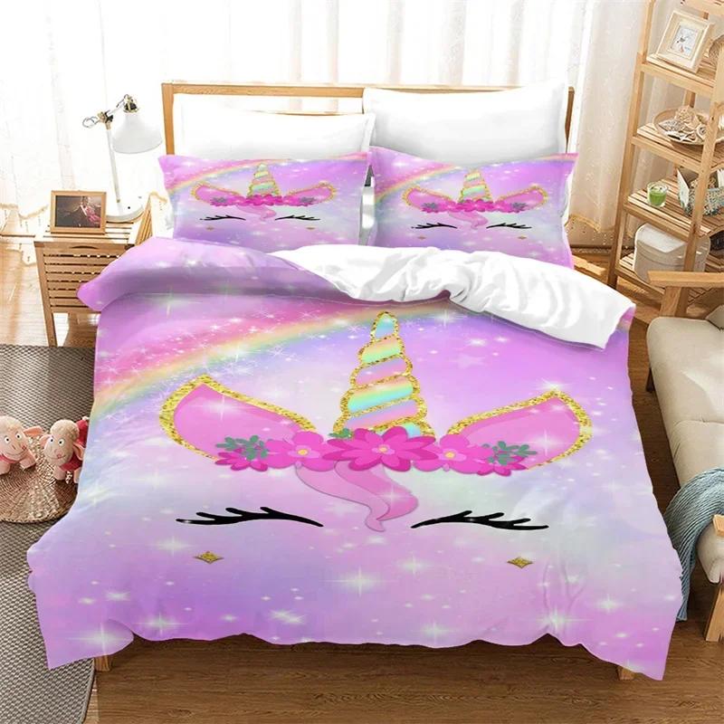 Luxury New 3D Print Cartoon Children Bedding Set Unicorn Duvet Cover Set Full Twin For Kids Girls Room Decor Cute Fashion Design