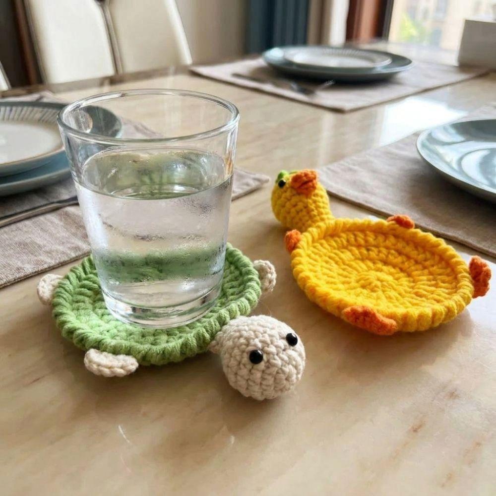 Heat Resistant Knitted Cup Mat Hand Woven Animal Drink Coaster Kitchen Decor