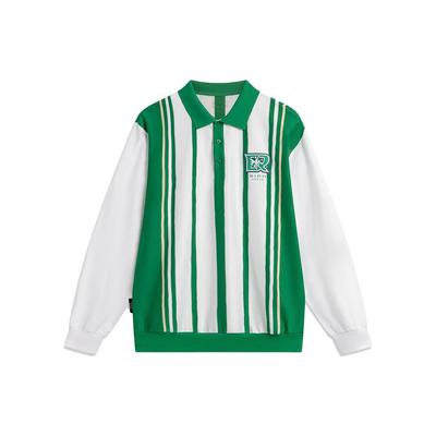 Comfortable Washable Wrinkle-Resistant Long Sleeve Polo Shirt Men Tops Green White Almond APLT741-1