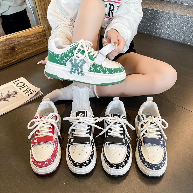 New Guochao letter printing contrasting color muffin and sports shoes niche retro style couple platform skateboard shoes