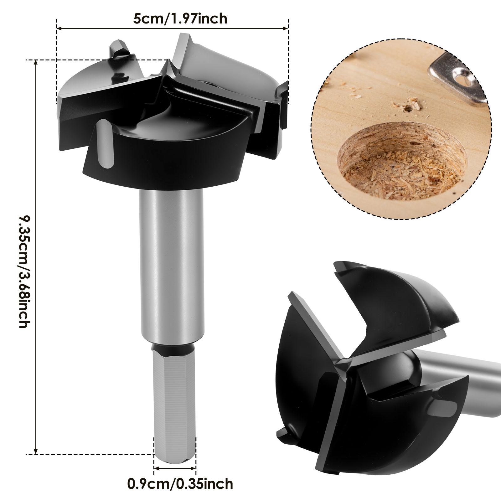 Forstner Drill Bits Triple Flute Carbide Tipped Drill Bits Efficient Woodworking Hinge Cutter Tool Low Resistance Precision Tool nero
