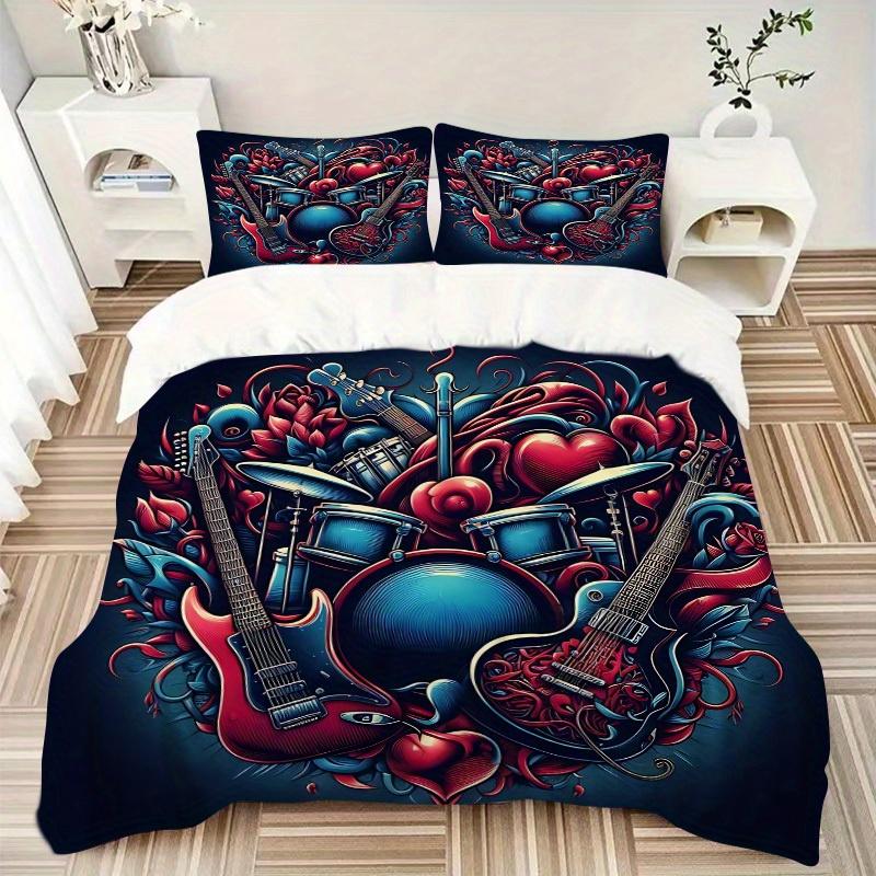 3pcs Music Love Bedding Cover Set, Fashion Classic Popular Print Bedding Set, Soft Comfortable, All Season Use, For Bedroom, Guest Rooma0819186