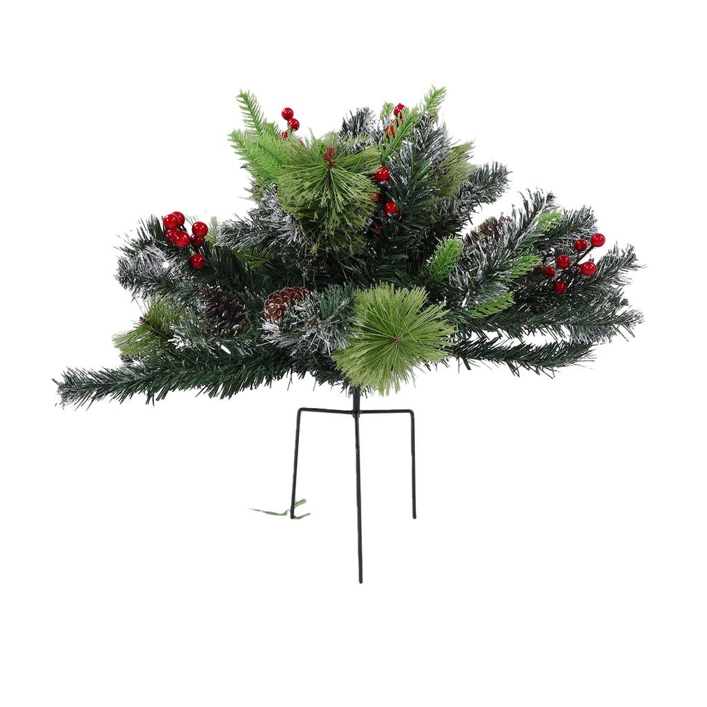 2pcs 23.62in Lighted Artificial Xmas Tree Urn Filler Decorations for Porch Driveway Yard with LED Lights Red Berries Pine Cones Ornaments