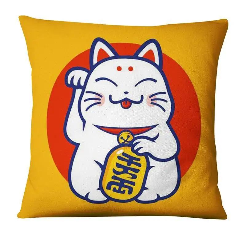 45X45Cm Polyester Japanese Lucky Cat Printing Pillowcase Home Pillow Decoration Ukiyo-E Cushion