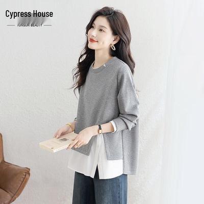 Damen Color-Block Faux Zweiteiler Rundhals Sweatshirt