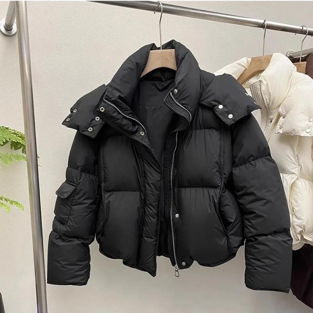 Down Jacket for Women Winter 90 White Duck Hooded Warm Down Coats Casual Loose Short Thick Fashion Lightweight Puffy Jacket