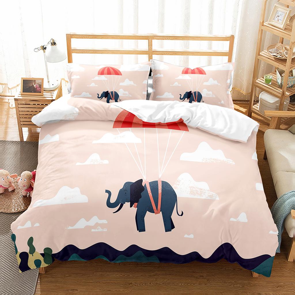 Colourful Cartoon Elephant Duvet Cover Set King Queen Size for Kids Boys Girls Bedding Set Cute Wild Animals Comforter Cover