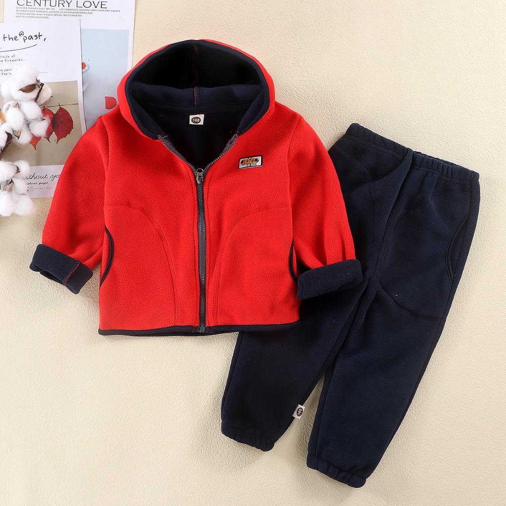 Autumn & Winter Kids' Thickened Warm Casual Outfit Sets – Soft Fleece Solid Zipper Hooded Coat + Pants Suit for Baby Boys and Girls