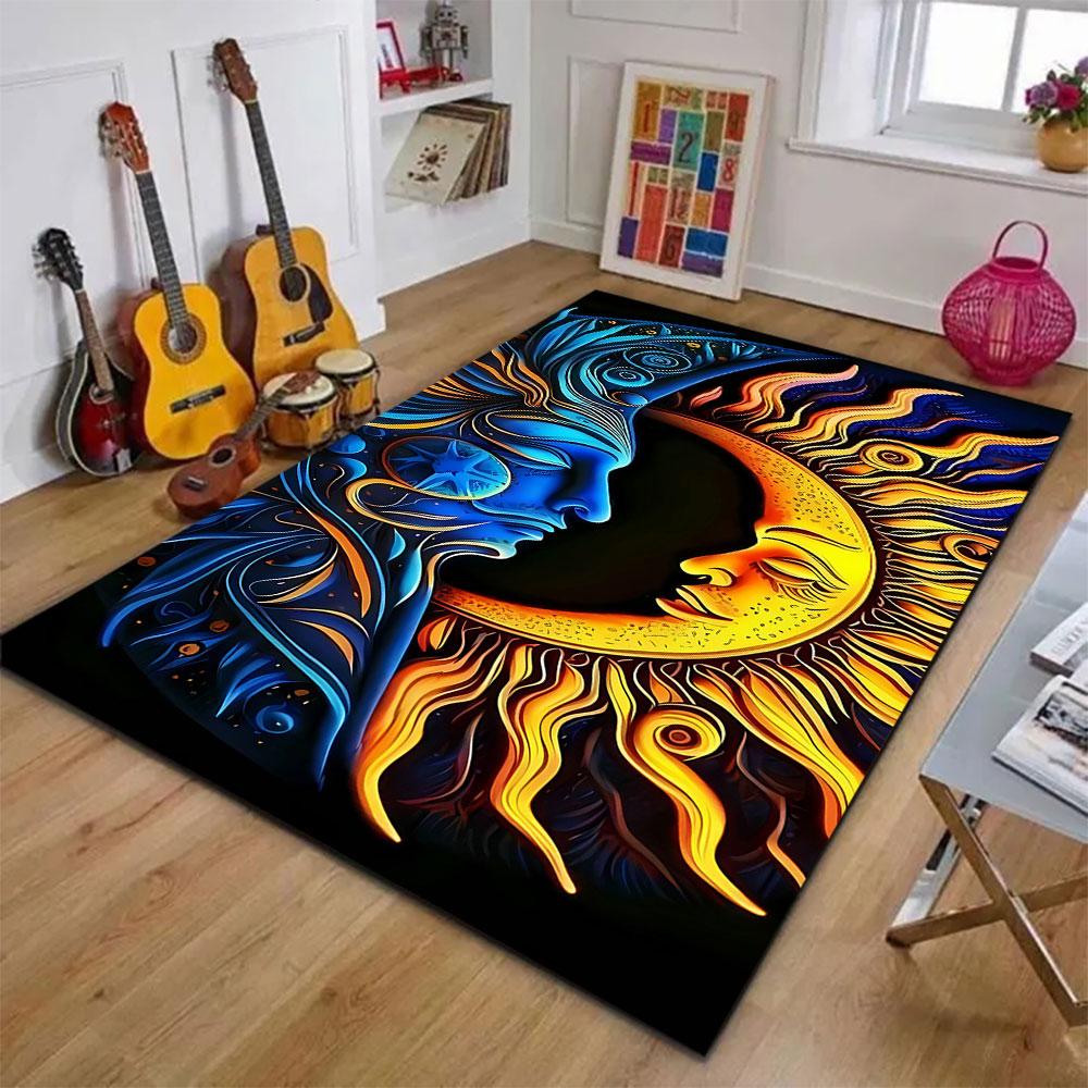 Sun and Moon Yin Yang Design Carpet Patterned Carpet, Suitable As a Non Slip Play Mat for the Living Room and Bedroom Sofa