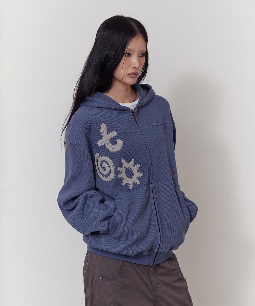 Tony Lawrence Applique Waffle Zip-Up Hoodie Blue