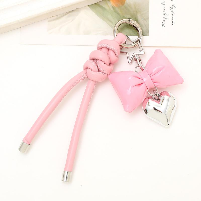 Korean Style Lovely Women Handbag Purse Mobile Phone Straps Charm Decoration Accessories Cute Braided Leather Heart Bow Keychain