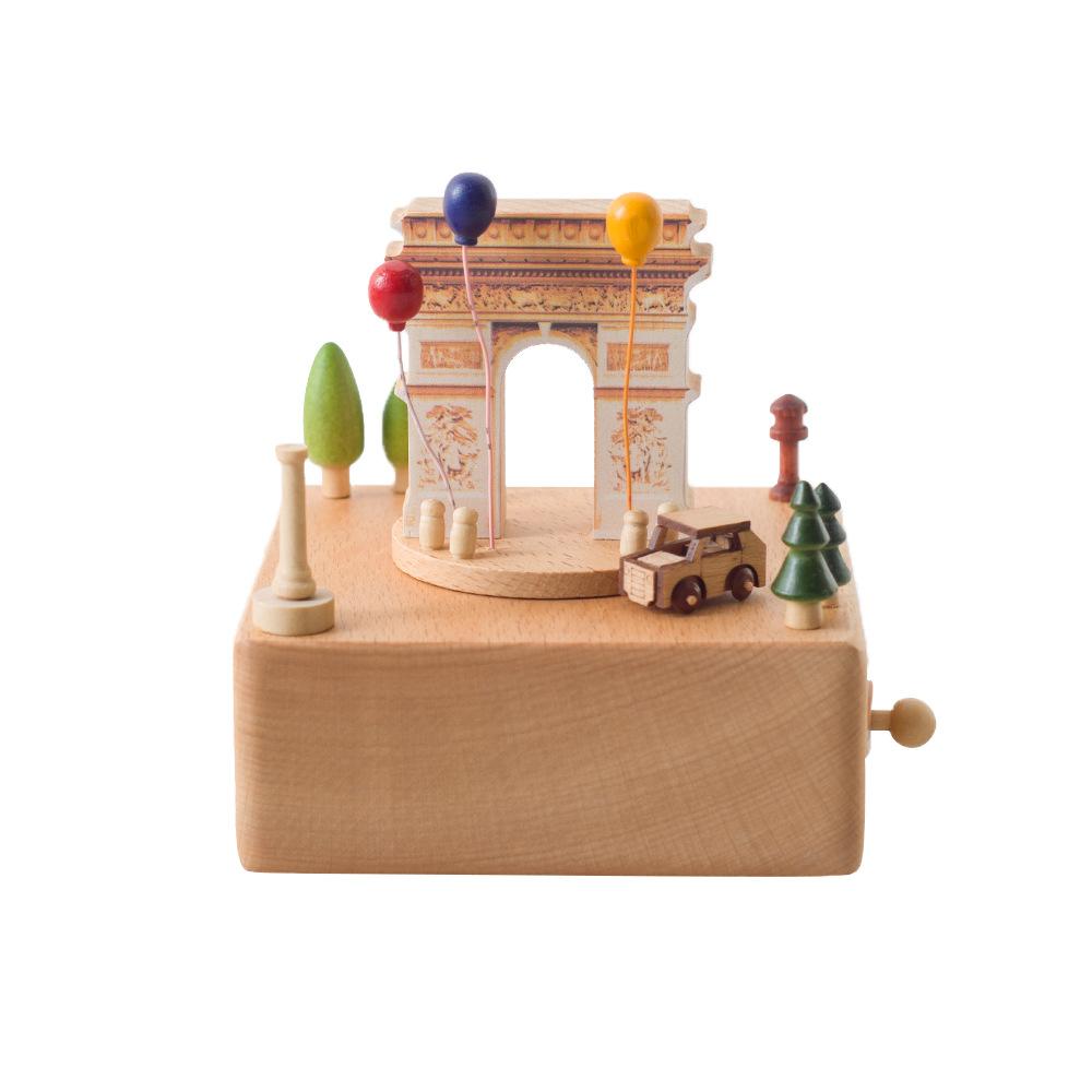 Wooden Carousel Music Box Ornaments Rotatable Hand-cranked Music Box DIY Handmade Birthday Christmas Gift Children’s Toys