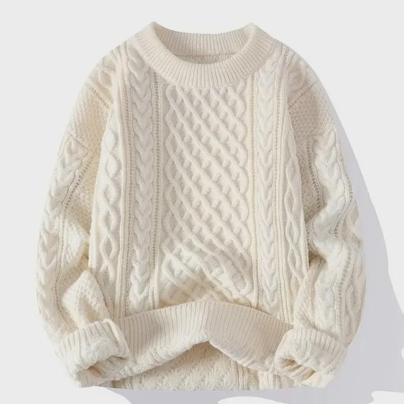 

Men s Soft Waxy Knit Sweater - Trendy Round Neck, Warm & Loose for Autumn/Winter