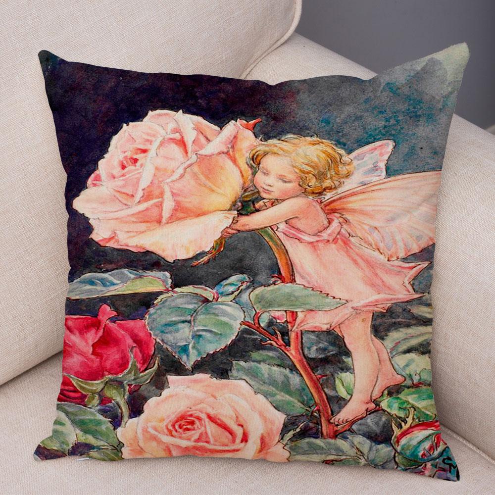 Colorful Fairy Tale World Elves Cushion Cover Decor Cute Cartoon Flower Girl Pillow Case for Sofa Home Polyester Pillowcase