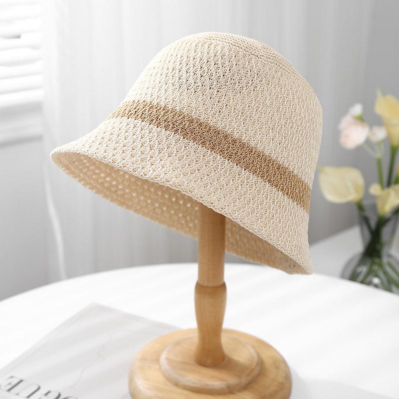 Women'S Knit Bucket Hat Hollow Weave Sun Protection Fisherman Cap Retro Beach/Travel/Urban Summer Sun Hat Breathable Sunshade
