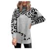Fashion Women's Turtleneck Sweater Leopard Pattern Long Sweaters Blouse