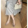 ~ Temperament Wedge Heel Pointed Head Personalized High Heels One Word Thin Strap Open Toe Buckle Sandals Women