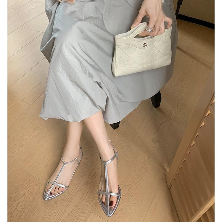 ~ Temperament Wedge Heel Pointed Head Personalized High Heels One Word Thin Strap Open Toe Buckle Sandals Women