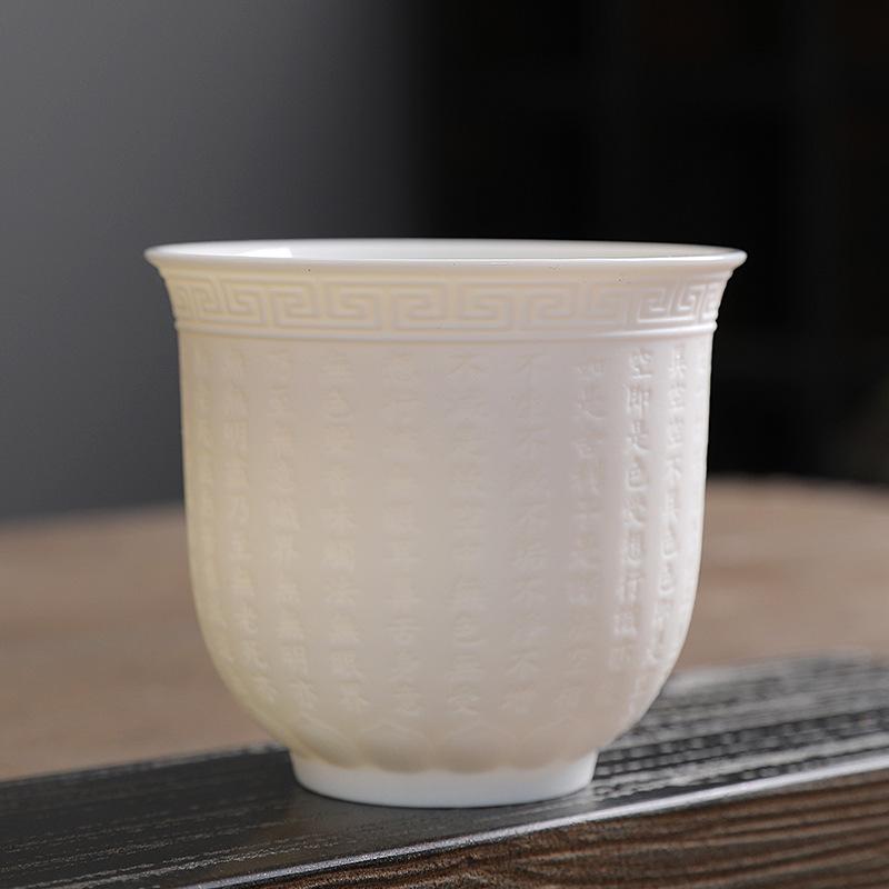 Dehua Ceramiczny Kubek do Herbaty Duży Mistrzowski Pojedynczy Kubek Osobisty Kubek do Degustacji Kubek z Sutrą Serca Zestaw do Herbaty z Porcelany Jadeitowej Tłuszczu Owczego Kung Fu Tea