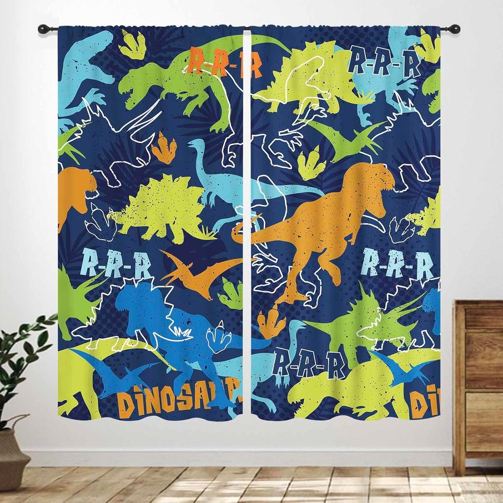 Boys Dinosaur Curtains,Cartoon Colorful Safari Animal Navy Blue Drapes Treatments For Boys Girls Children Nursery Living Room