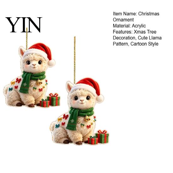 Winter Holiday Party Supplies 2Pcs Christmas Alpaca Hanging Ornaments, 2D Flat Acrylic Decoration, Indoor Decorations Cute Llama Pendants for