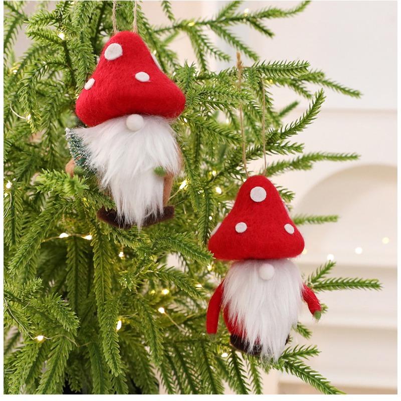 New Mini Christmas Wool Felt Mushroom Christmas Tree Pendant Faceless Midget Old Man Christmas Ornament Pendant Festive Supplies