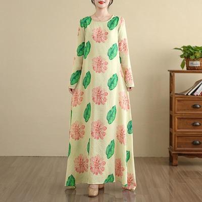 Long Sleeve Plus Size Cotton Vintage Floral New In Dresses for Women Casual Loose Spring Summer Autumn Dress