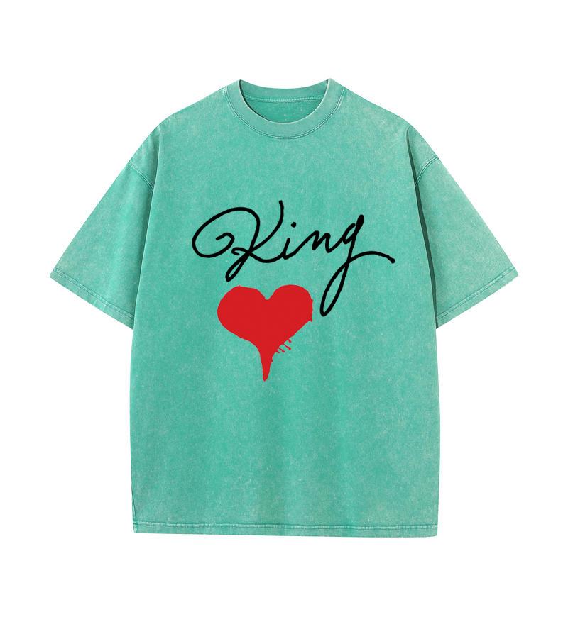 2025 Summer 100% Cotton Washed Old Craft Oversized T Shirt Big Size O-neck Oversized Men T Shirt King Letter Printing