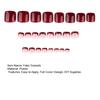 24Pcs Wine Red French Tip Press On Toenails Short Square Stick-On Fake Nails Reusable Removable Glue On False Toe Nails