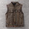 Vintage Motorcycle Vest Genuine Cow Leather Biker Vests Soft Slim Fit Men Genuine Leather Sleeveless Jacket Spring