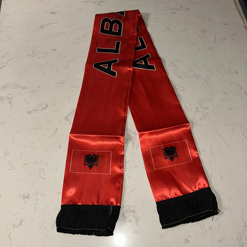 (HIMMELSFAHNE)Albanien Schal 14x135cm Beidseitig bedruckter Satin Albanien Flaggen Schal Quasten Geeignet für Fußball Cup, Sport, Veranstaltungen