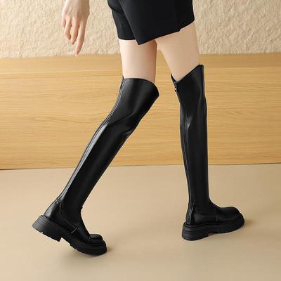 Women's Long Boots Autumn and Winter New Solid Color Oversized Thick Heel Casual Knee Length Women's Boots
