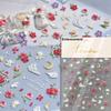 White Flower Gold Leaf Floral Petal Tulip Bloom Charming Retro Metal Soft Self Adhesive 5D Nail Art Sticker Manicure Decal DIY