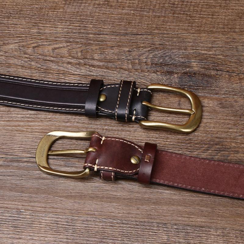 Belt Men's Genuine Leather First Layer Cowhide Copper Buckle Lazy New Trendy Versatile Men's Belt