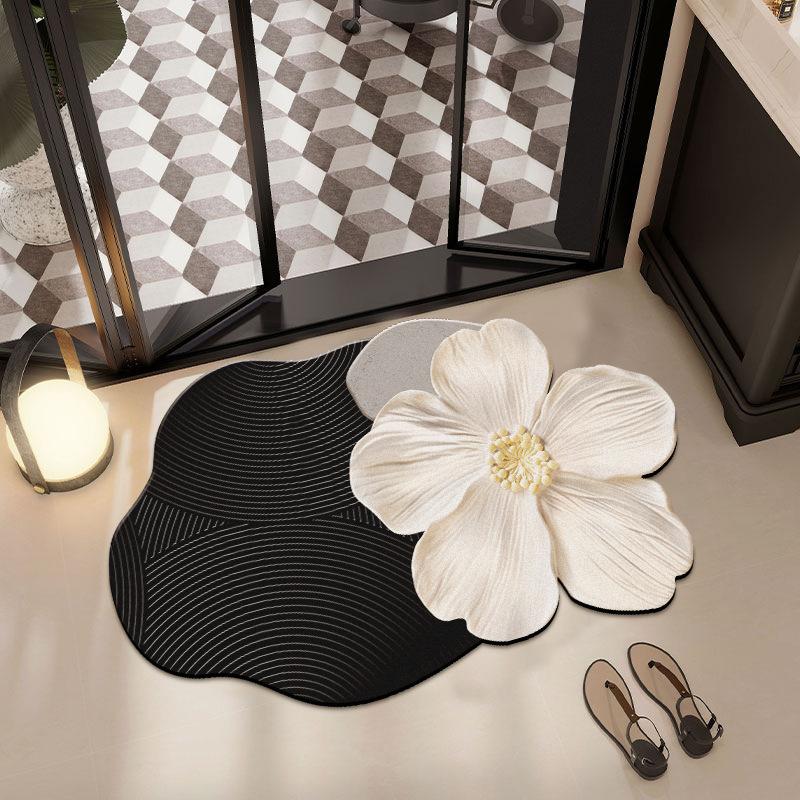 3D Textured Flower Special-shaped Diatom Mud Floor Mat Bathroom Bathroom Bathroom Door Non-slip Floor Mat 40*60CM
