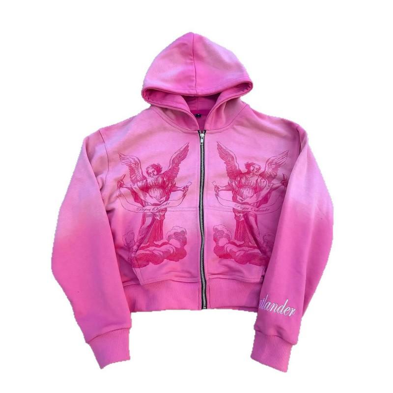 Mens Loose Fit Hooded Sweatshirt Streetwear Style 3D Printed Side Pockets Cotton Blend