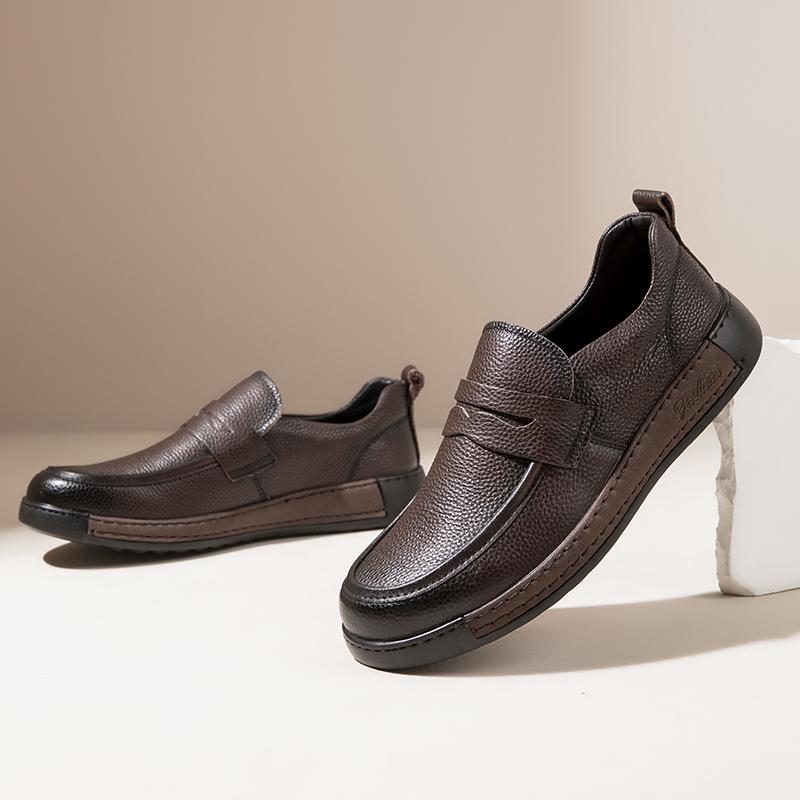 Fashion New Men Luxury Leather Genuine Leather Dress Shoes Fashion Soft Bottom Slip-on Loafers Comfy Casual Leather Business Fomal Shoes