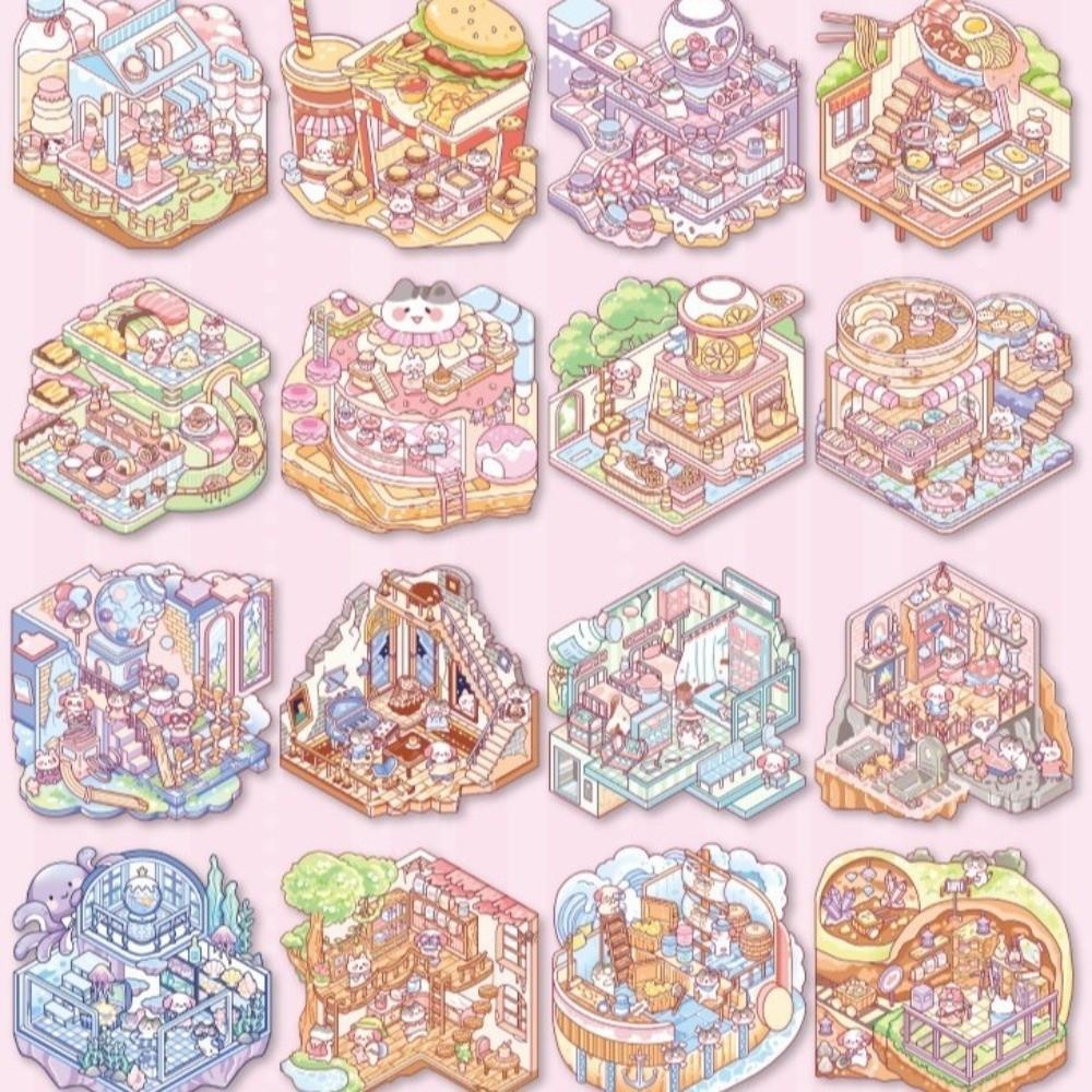 Immersive Mini Landscape Stickers Miniature Scene DIY Sticker Book Cartoon Stickers  Festival Gift