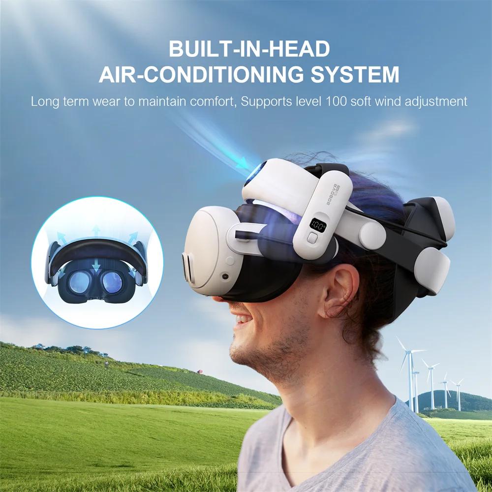 BOBOVR אביזרי S3 Pro Super Strap, מיזוג אוויר ראש וחבילת סוללה ניתנת להחלפה חמה בנפח 10000 mah, תואם Meta Quest 3/3S