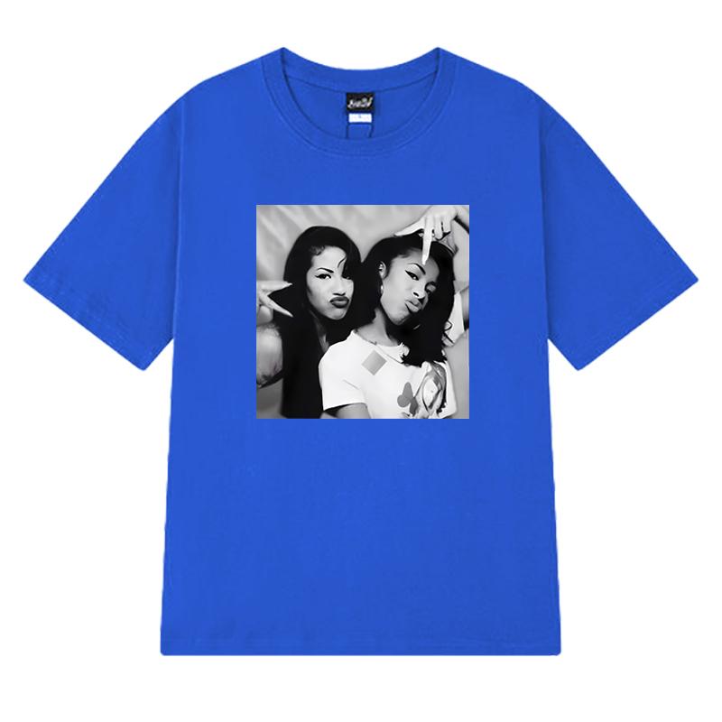 Fashion Aaliyah n Selena printed Graphic street Hip Hop Tee shirt 100 Cotton Unisex Women short sleeve Tshirts vintage Unisex Top