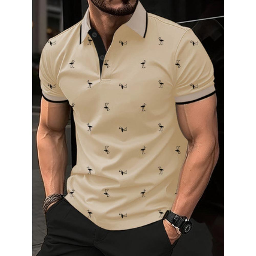 

New men s collared polo shirt with print – a stylish, distinctive printed streetwear top S хаки